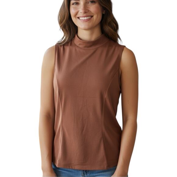 NWT Halara Brown Mock Neck Pullover Tank Top Size XL - Picture 1 of 6